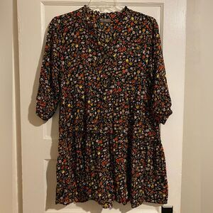 J Gee Floral Print Long Sleeve Layered Flouncy Midi Dress